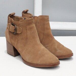 UGG Leahy Chestnut Suede Ankle Boots Stacked Block Heel Zip Buckle Booties Sz 9